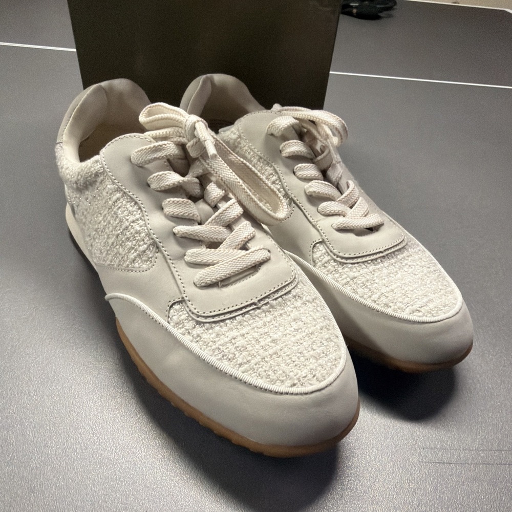 Giani Bernini Timhahhn White Linen Tweed Leather Sneakers Womens 8M Gum Sole New